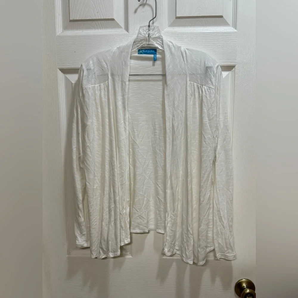 Fresh Produce White Lightweight Slub Open Front Cardigan Size Medium